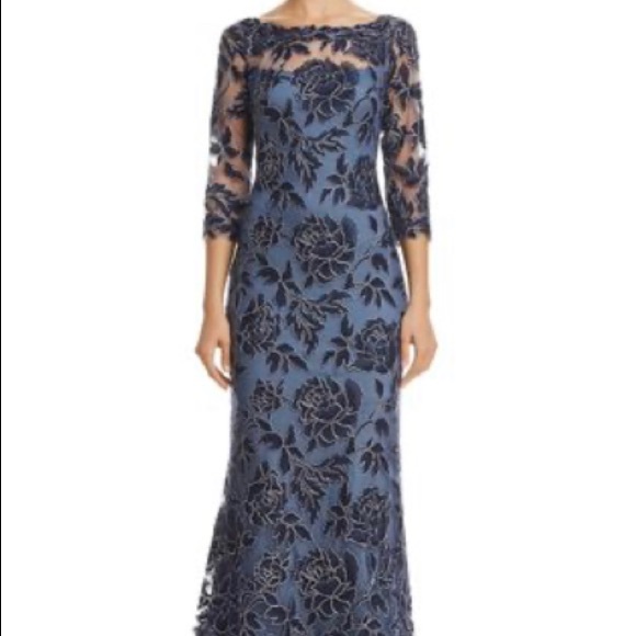 Tadashi soji blue gown lace size 2 mermaid dress - Picture 2 of 5